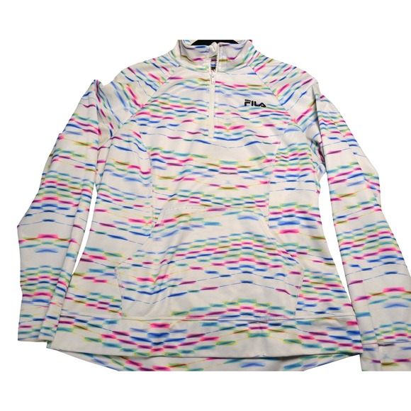 FILA Sport Womens L Activewear 1/4 Zip Pullover Jacket Multicolor Stripes - Picture 1 of 5